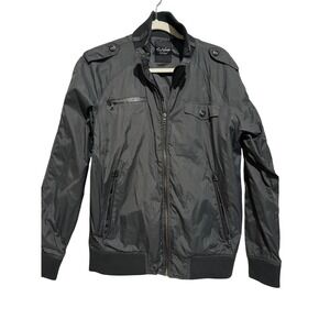 Civil Society Mens Perforated Bomber Jacket Grey Nylon Zip sz M urban Grunge